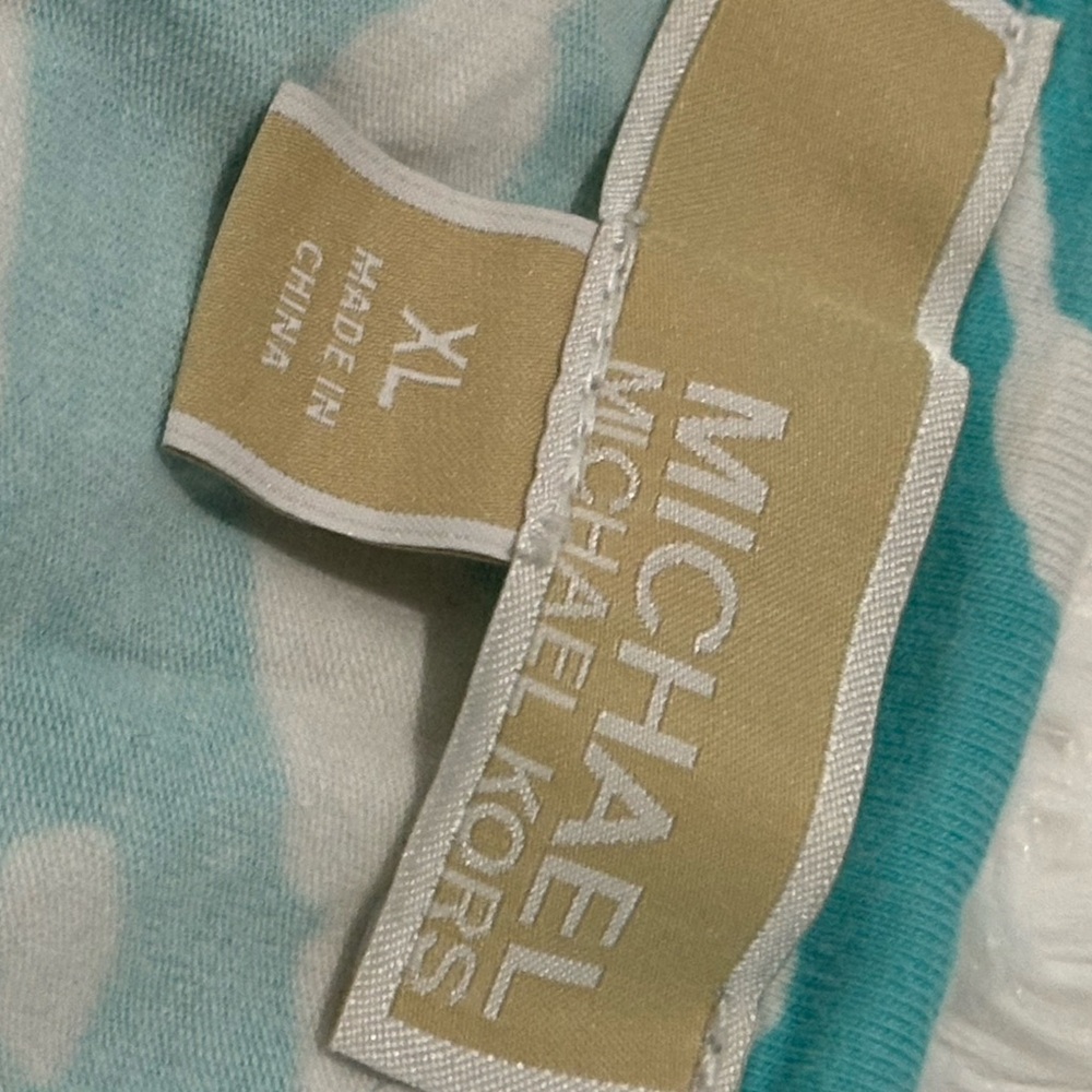 MICHAEL KORS Aqua Zebra Print Top XL | Ruched Side MK Logo Tee - Picture 8 of 9